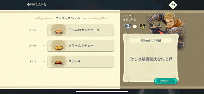 SSRハンフリー（Aランク料理）