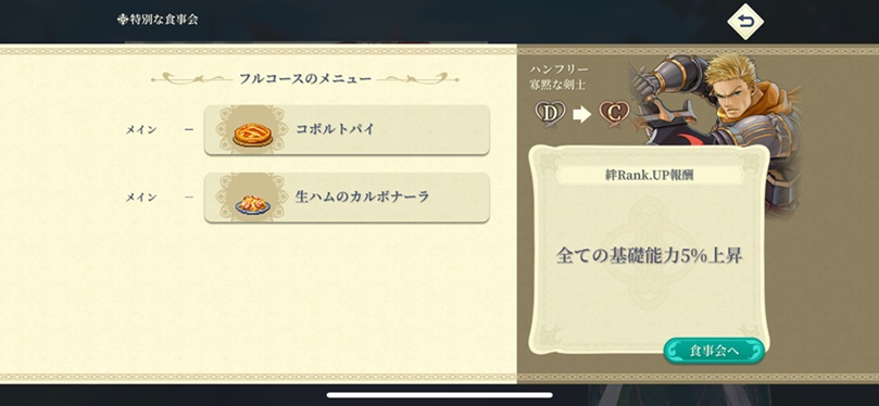 SSRハンフリー（Cランク料理）