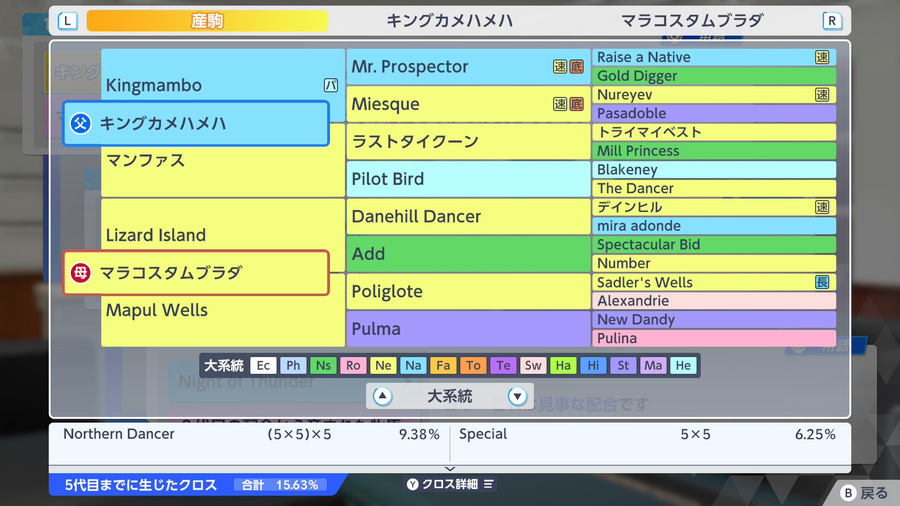 キングカメハメハ×マラコスタムブラダ（血統・クロス15.63）