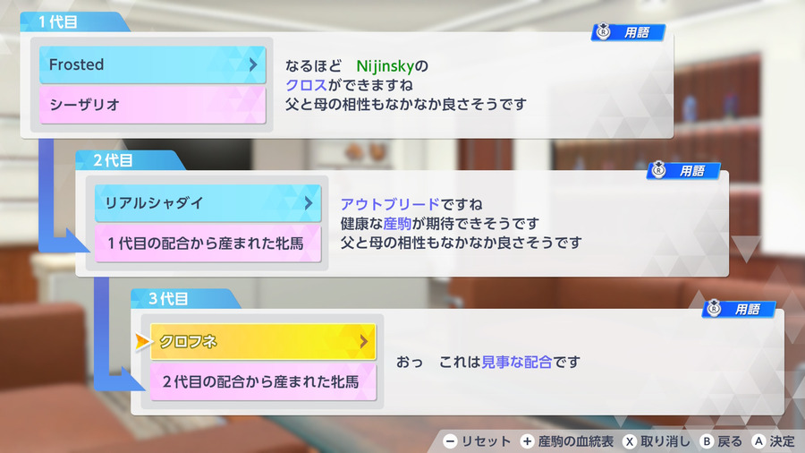 シーザリオ→Frosted→リアルシャダイ→クロフネ（仮想配合・3代目見事）