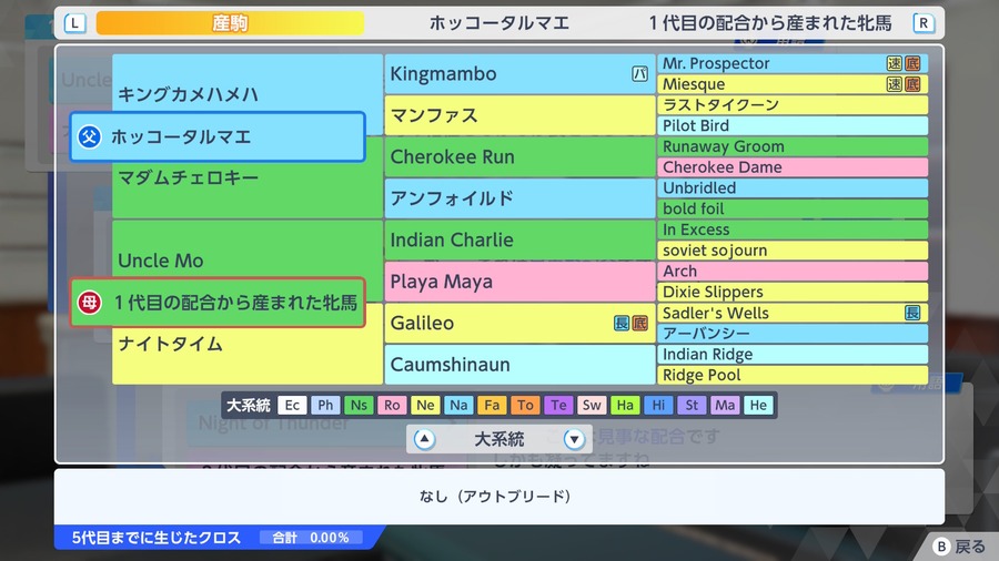 ホッコータルマエ×1代目の配合から産まれた牝馬（血統・クロス0）