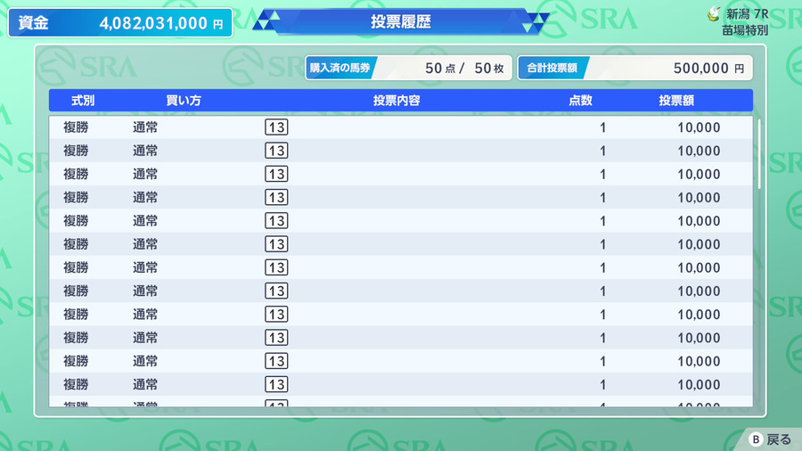馬券100回ミッション（同一馬の複勝50枚）